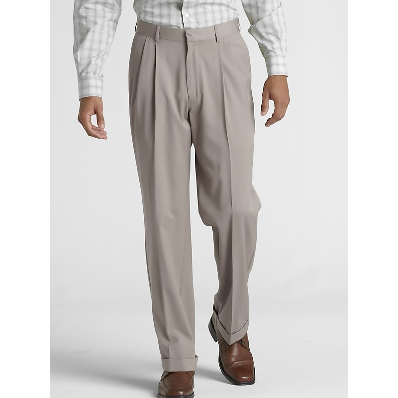 Men's Graduation Dress Pants Trousers Pleated Pants Suit Pants Pocket Plain Comfort Breathable Outdoor Daily Going out Fashion Casual Black Apricot