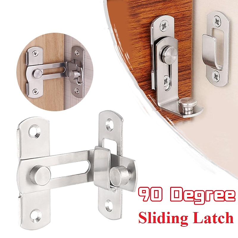 Flip Door Sliding Latch 90 Degree Stainless Steel Latch Safety Door Lock Right Angle Curved Door Buckle