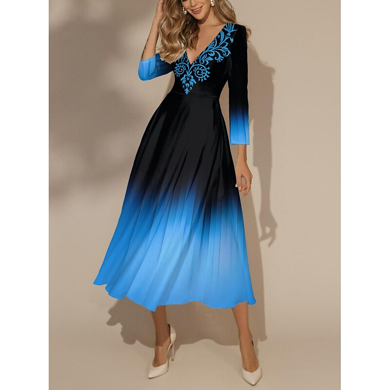 Women's Maxi Dress Swing Dress Semi Formal Dress Floral Dress Print Dress Fashion Streetwear Modern Formal Outdoor Vacation Regular Fit Ombre 3/4 Length Sleeve V Neck Pink Blue Orange