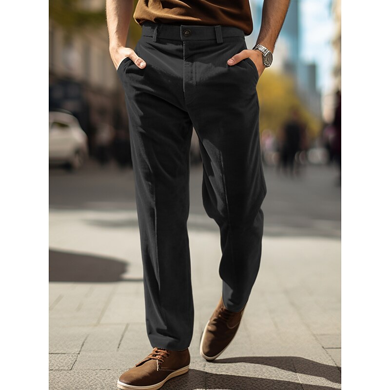 Men's Dress Pants Corduroy Pants Trousers Suit Pants Pocket Plain Comfort Breathable Outdoor Daily Going out Fashion Casual Black Khaki2