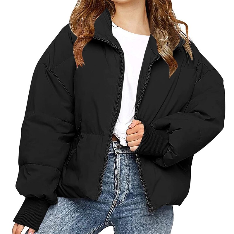 Kids Girls' Puffer Jacket Solid Color Active Zipper School Coat Outerwear 7-13 Years Spring Black Pink Blue2