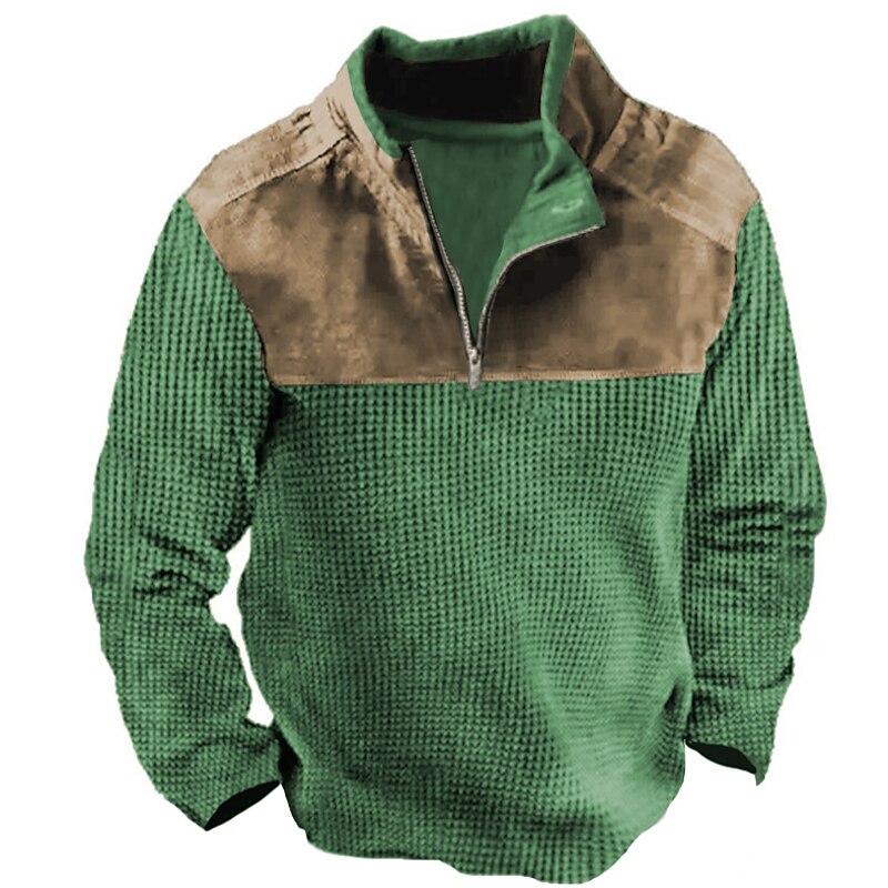 Men's Waffle Tee T Shirt Waffle Henley Shirt Henley Shirt Long Sleeve Henley Spring &  Fall Color Block Fashion Designer Basic Patchwork Vacation Street Going out Brown Green khaki Top Tee for Men2