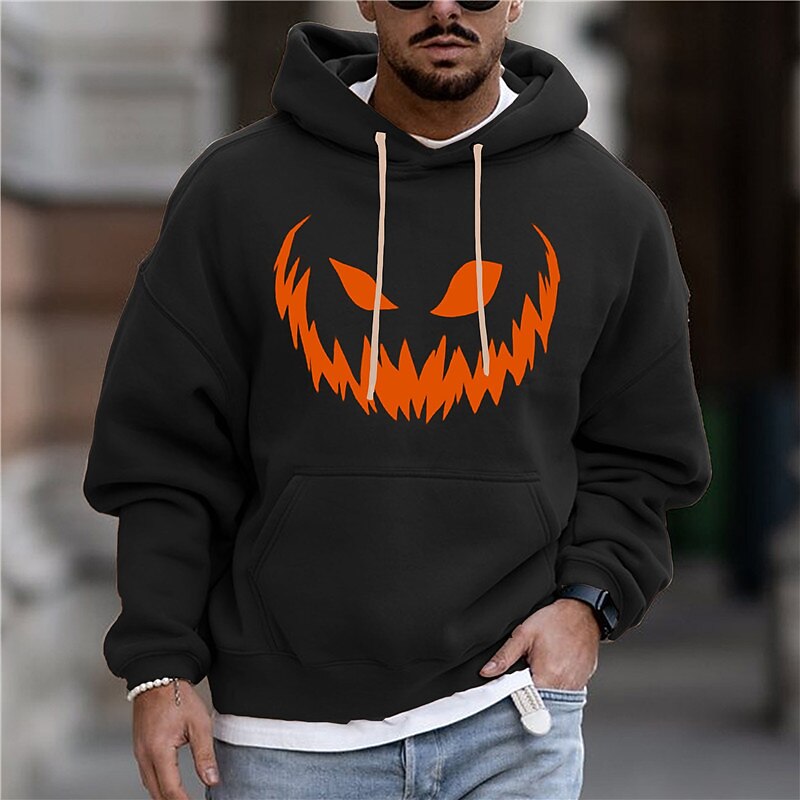 Men's Pumpkin Graphic Prints Hoodie Hoodies Sweatshirt Daily Classic Long Sleeve Hooded Halloween Holiday Going out Black Blue Print Spring &  Fall Designer2