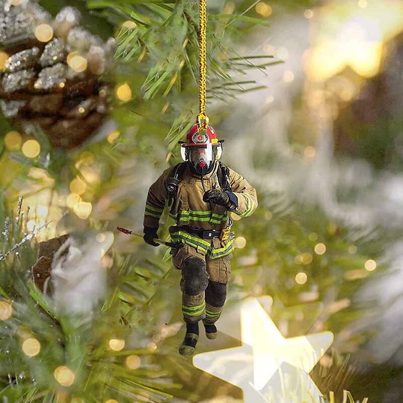 Christmas Tree Decoration Car Home Decoration, Personalized Firefighter 2D Acrylic Hanging Pendant4