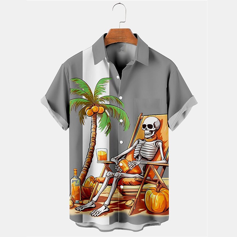 Men's Skull Tree Halloween Costumes Shirt Summer Hawaiian Shirt Short Sleeves Fashion Designer Casual Outdoor Halloween Street Summer Spring Turndown Print Black Purple Orange Gray2