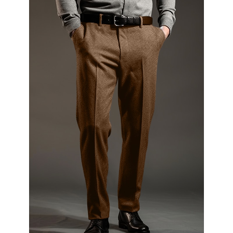 Men's Dress Pants Trousers Suit Pants Tweed Pants Pocket Plain Comfort Breathable Outdoor Daily Going out Fashion Casual Black Light Grey