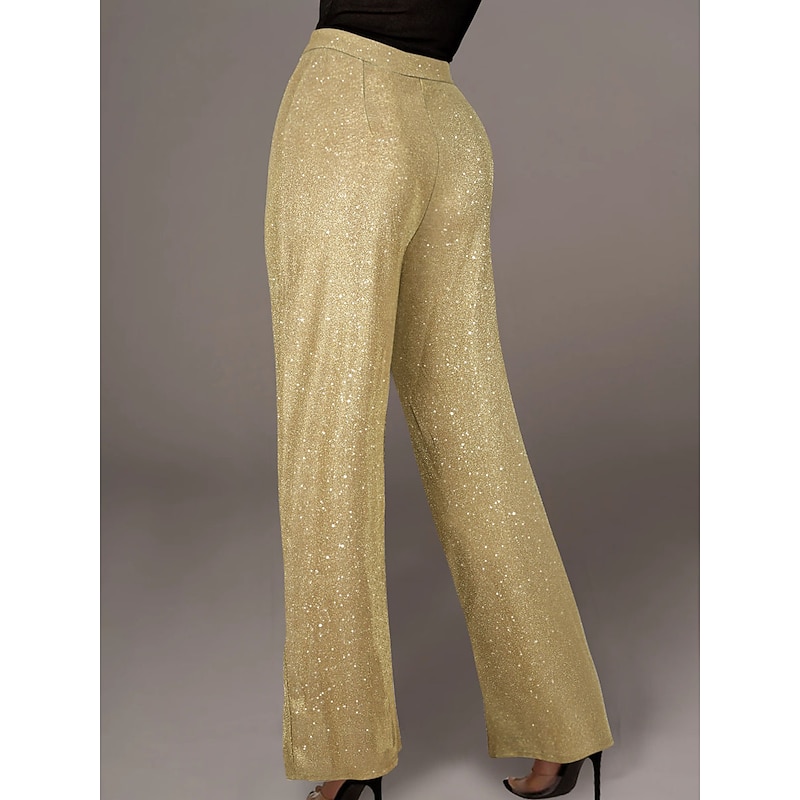 Women's Wide Leg Pants Trousers Fashion Streetwear Sparkle Full Length High Waist Solid Color Sequins Comfort Breathability Soft Micro-elastic Vacation Party Street Black Golden Pink Blue Fall Winter2