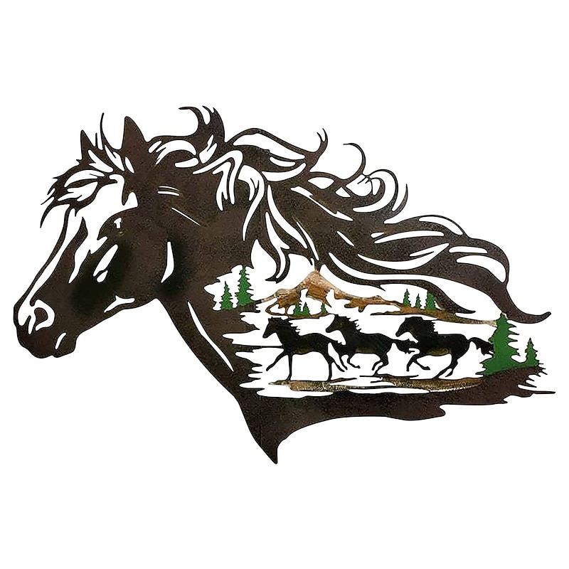 1pc Horse Metal Wall Art Outdoor Decor Rust Proof Wall Sculpture Ideal For Garden, Home, Farmhouse, Patio And Bedroom2