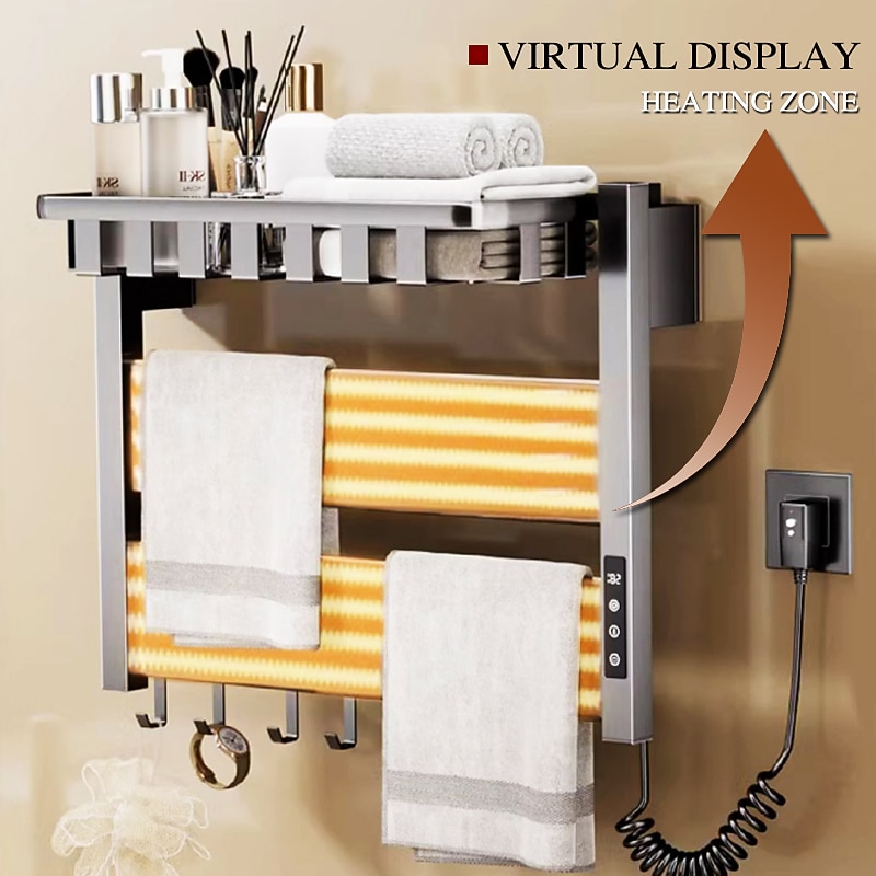 Wall Mounted Electric Towel Warmer with Timer & Temperature Multi-Level Adjustments Hardwired & Plug-in Fast Heating Adorable Contemporary Modern Aluminum 1PC4