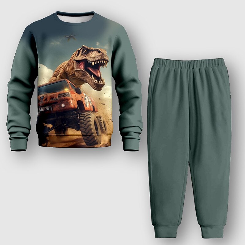 Boys 3D Dinosaur Sweatshirt & Sweatpants Set Set Long Sleeve 3D Printing Fall Winter Active Fashion Cool Kids 4 years+ Crew Neck Outdoor Vacation Street Regular Fit2