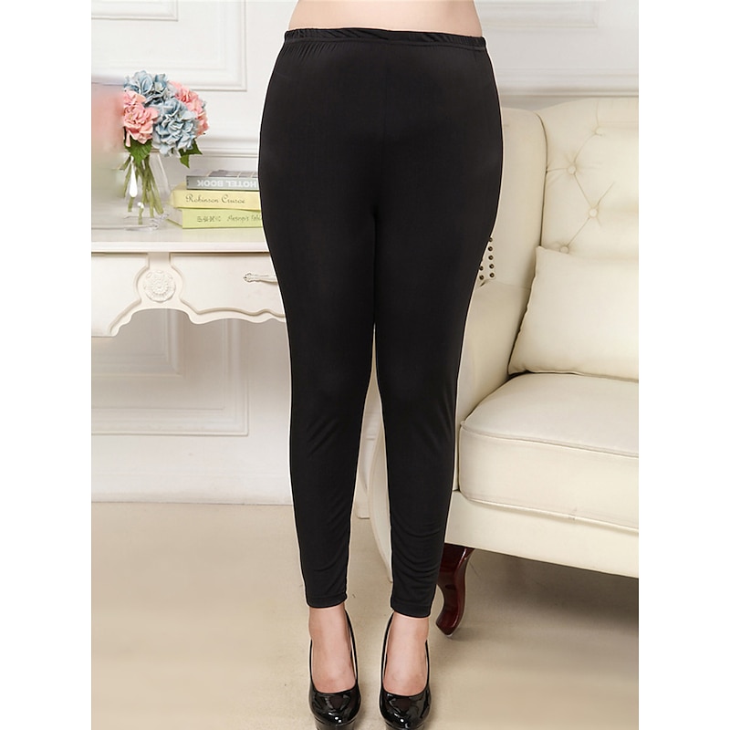 Women's Plus Size Leggings Cozy Leggings Fashion Streetwear Stylish Full Length High Waist Solid Color High Cut Comfort Breathability Soft Micro-elastic Vacation Street Daily Black Fall Winter2