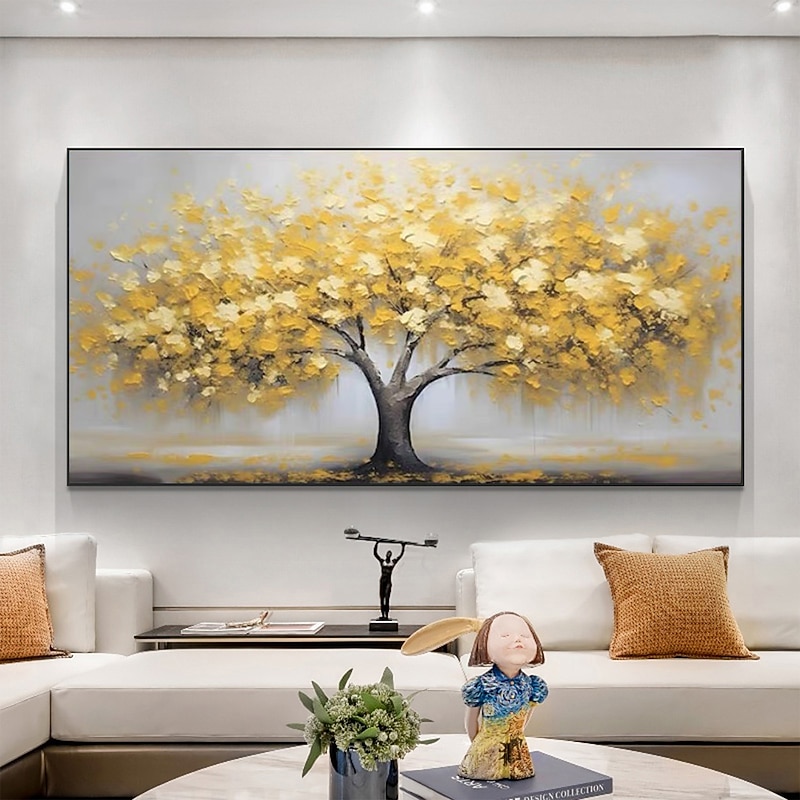 Handmade Oil Painting Canvas Wall Art Decor Original yellow tree texture trees in full for Home Decor With Stretched FrameWithout Inner Frame Painting2