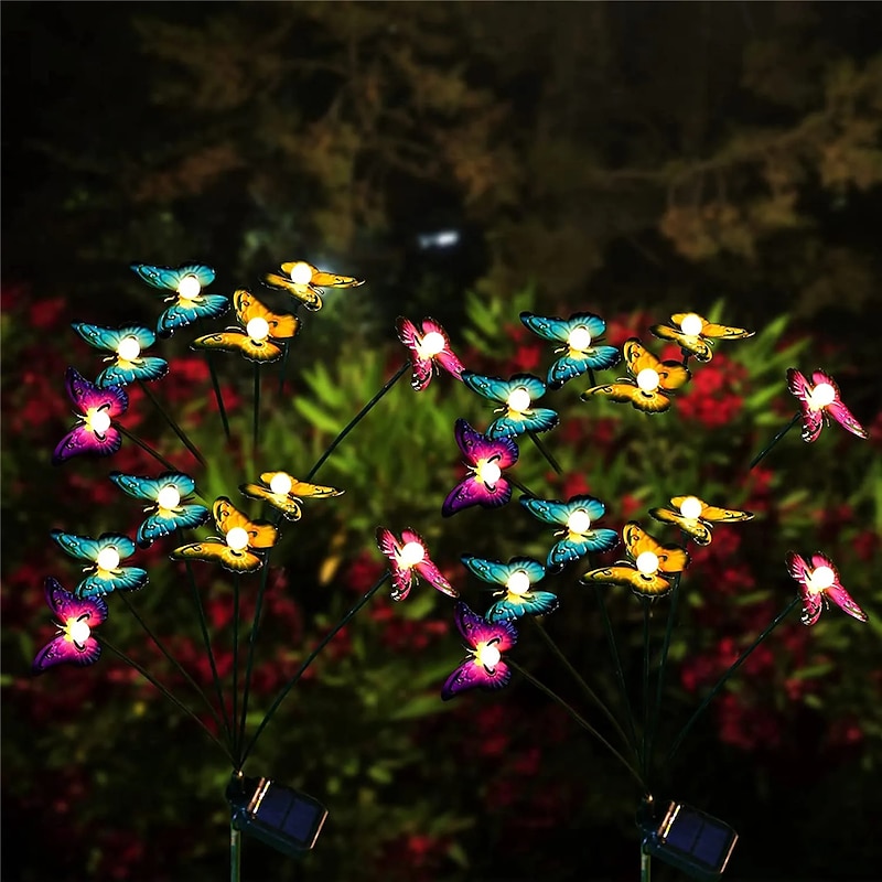 Solar Garden Lights Butterfly Garden Decor Landscape Solar Butterflies Swaying Lights Dance in Wind Stakes Yard Patio Lawn - Main Image