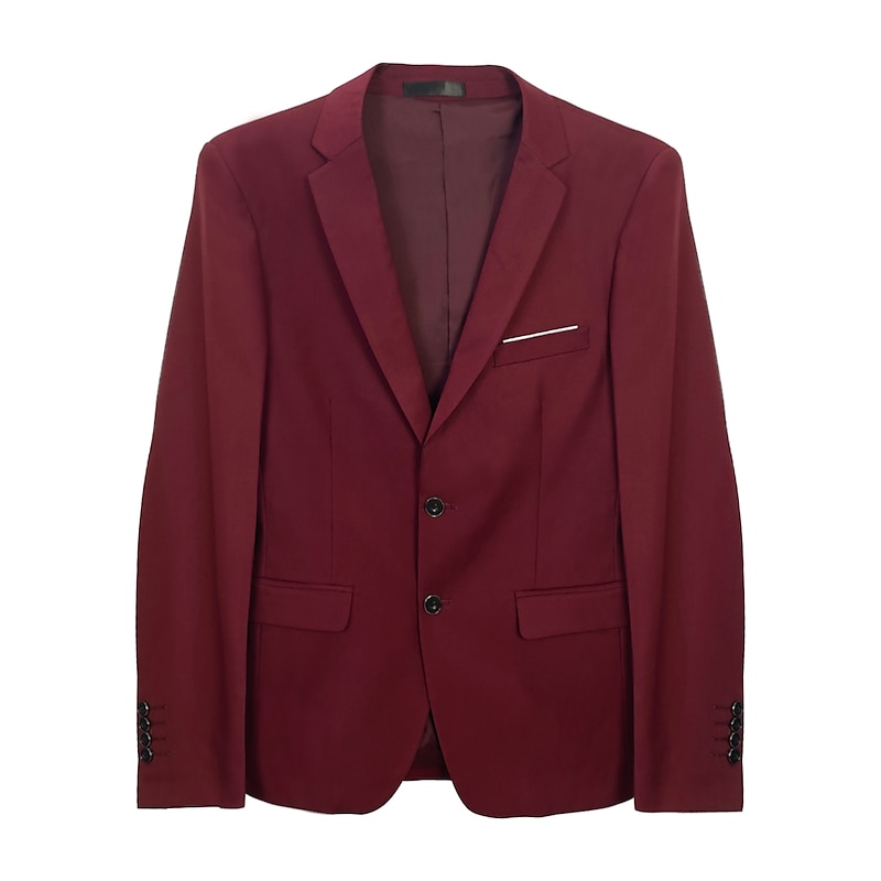 Men's Wedding Suits Notch Burgundy Royal Blue Solid Colored Tailored Fit 2 Piece Single Breasted One-button3