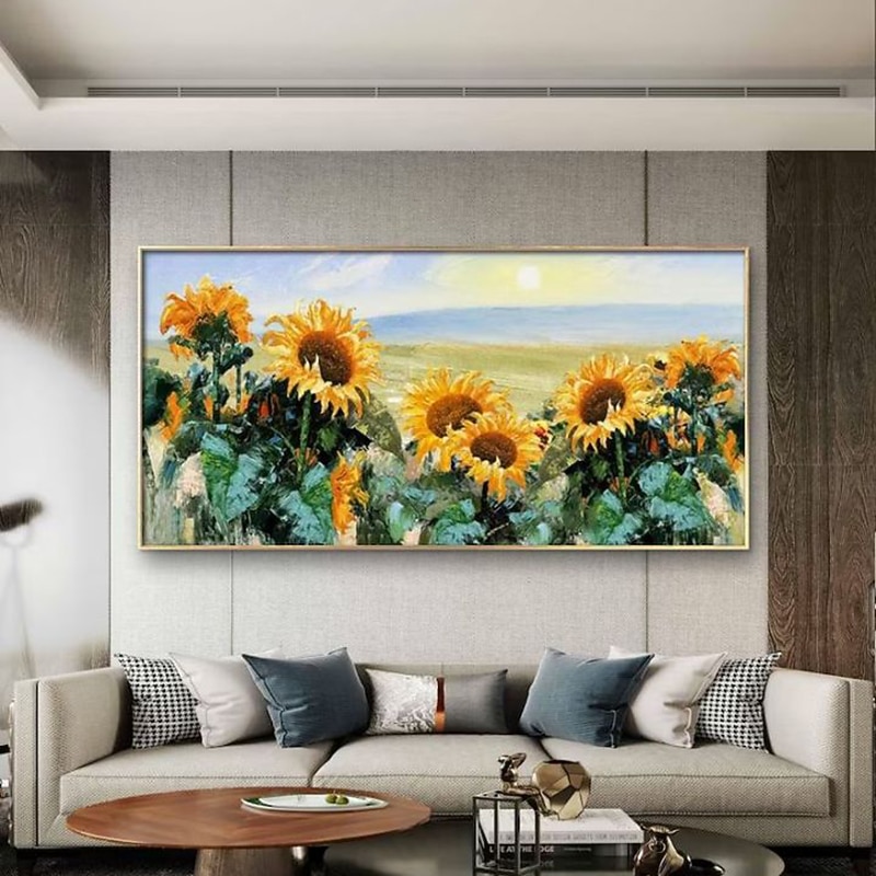 Handmade Oil Painting Canvas Wall Art Decoration Large Abstract Orange Sunflower Flower Painting Thick Art for Home Decor Rolled Frameless Unstretched Painting