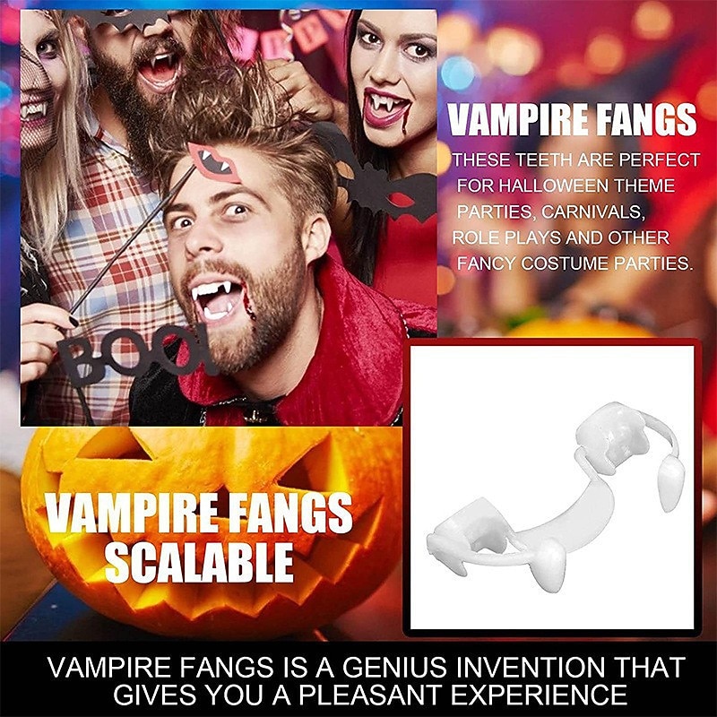 Halloween Retractable Vampire Zombie Teeth: 2 Pack Adults Vampire Fangs Reusable Fake Teeth Braces - Horrifying Dentures for Cosplay Carnival3