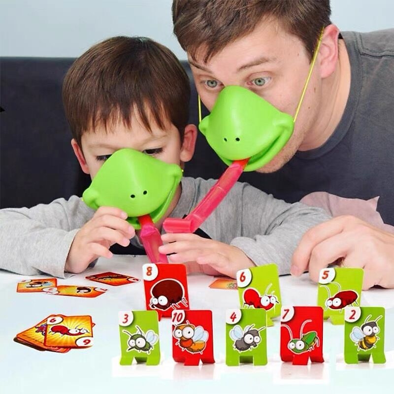 Frog Mouth Tongue Board Game Toys Blowing Music Chameleon Lizard Mask Parent-child Puzzle Game Props
