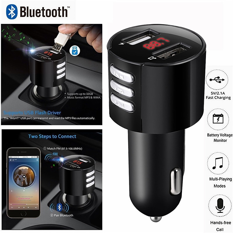 Wireless Bluetooth 5.0 Car FM Transmitter MP3 Music Player AUX Radio Adapter Dual USB Charger Handsfree Car Kits