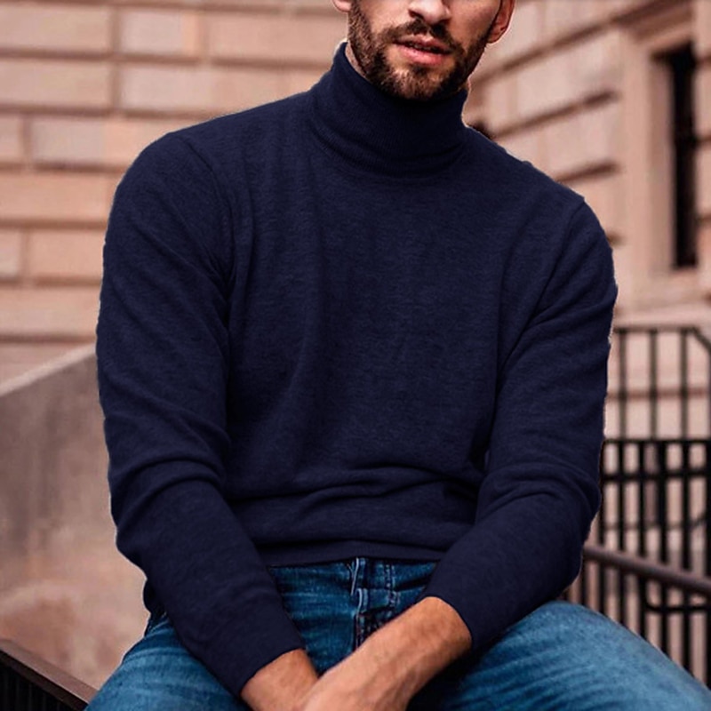 Men's Turtleneck Sweater Pullover Sweater Jumper Mens Turtle Neck Jumper Ribbed Knit Regular Knit Plain Turtleneck Modern Contemporary Slim Fit Work Daily Wear Clothing Apparel Fall & Winter Wine2