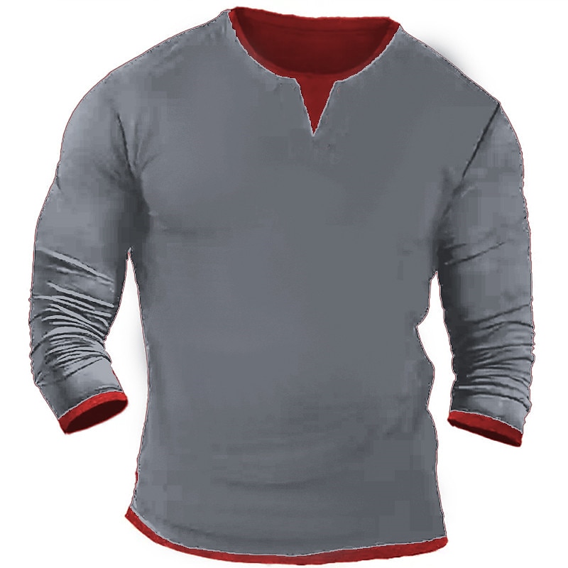 Men's T Shirt Henley Shirt Tee Top Long Sleeve Shirt Long Sleeve Henley Spring &  Fall Color Block Fashion Designer Basic Patchwork Vacation Street Going out Black White Navy Blue Top Tee for Men2