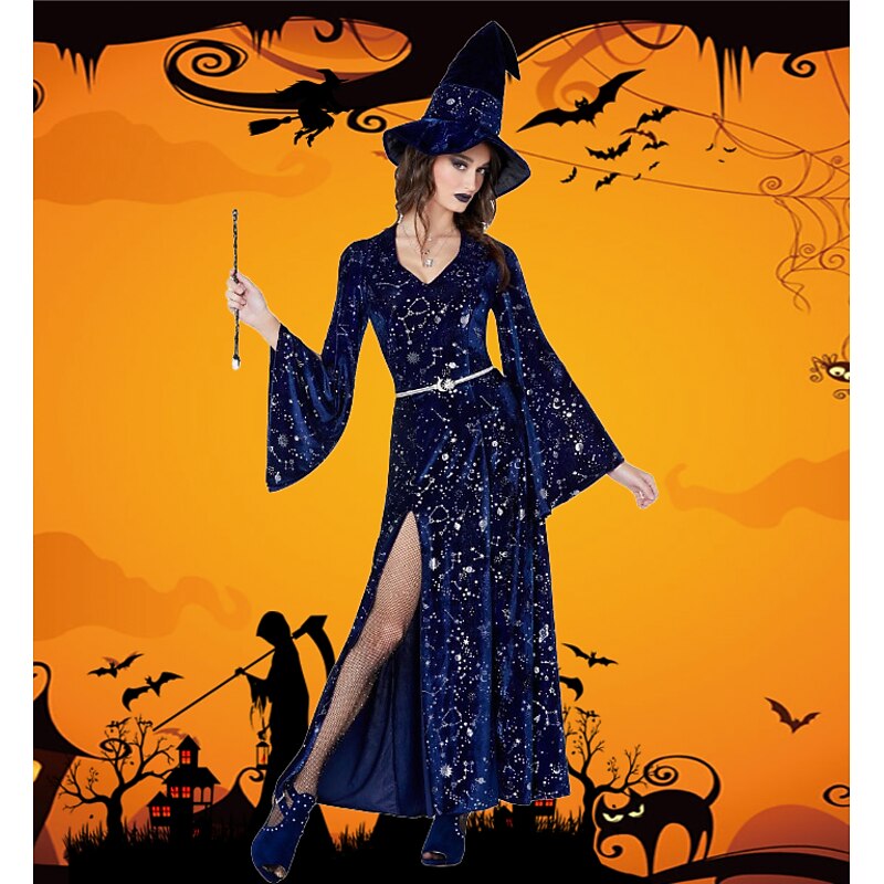 Couples Witch Couples' Costumes Women's Movie Cosplay Cosplay Halloween Wine Red Black Red Dress Halloween Carnival Masquerade for Walpurgis Night4