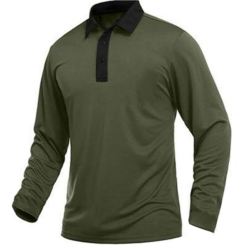 Men's Polo Shirt Golf Shirt Casual Daily Polo Collar Classic Long Sleeve Sports Fashion Solid Color Button Front Button-Down Spring &  Fall Regular Fit Black Blue Green Gray Polo Shirt