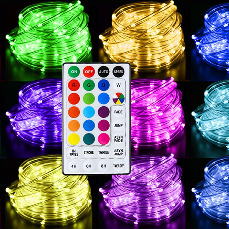 Solar 16-Color RGB Tube Light String 5M 10M Remote Control 7-Color Synchronous Light String Outdoor Waterproof Multi Color Tube Light String3