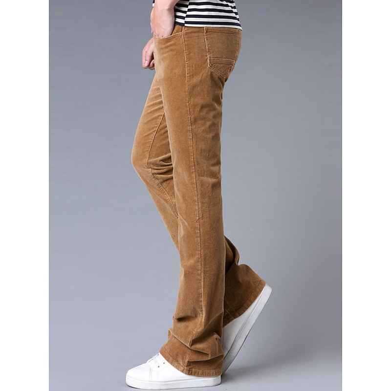 Men's Dress Pants Corduroy Pants Flared Pants Trousers Suit Pants Pocket Plain Comfort Breathable Outdoor Daily Going out Fashion Casual Black White2