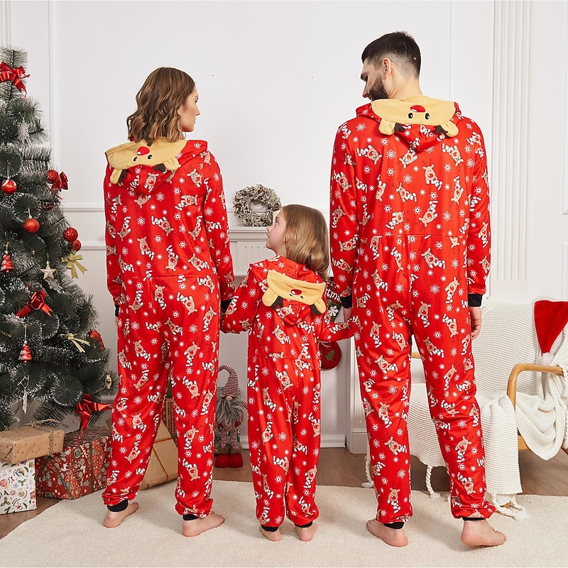 Santa Claus Reindeer Family Christmas Pajamas Nightwear Unisex Cute Family Matching Outfits Christmas Carnival New Year Toddler Kid's Party & Evening Home Wear Polyester Onesie2