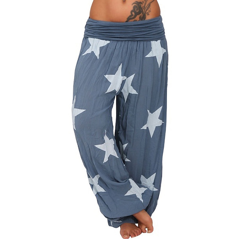 Women's Chinos Bloomers Harem Pants Fashion Streetwear Full Length Mid Waist Star Baggy Printing Comfort Breathability Soft Micro-elastic Vacation Street Daily Light Blue Light Green Coffee Fall