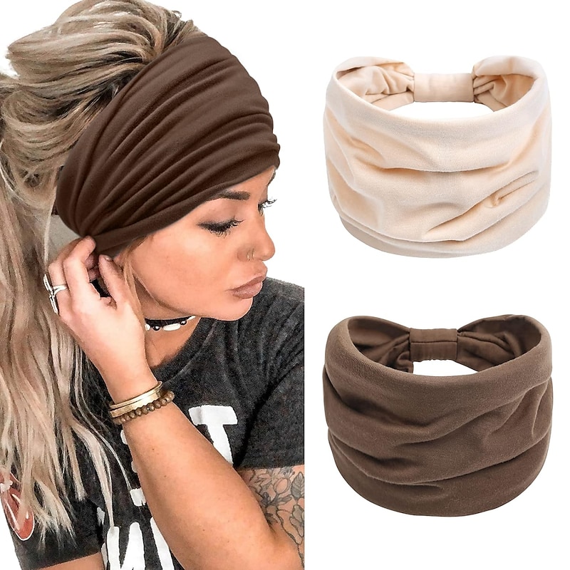 2pcs Headbands for Women Wide Head Bands Non Slip Boho Womens Hair Band Fashion Knotted Workout Yoga Leopard Turban Head Wraps3