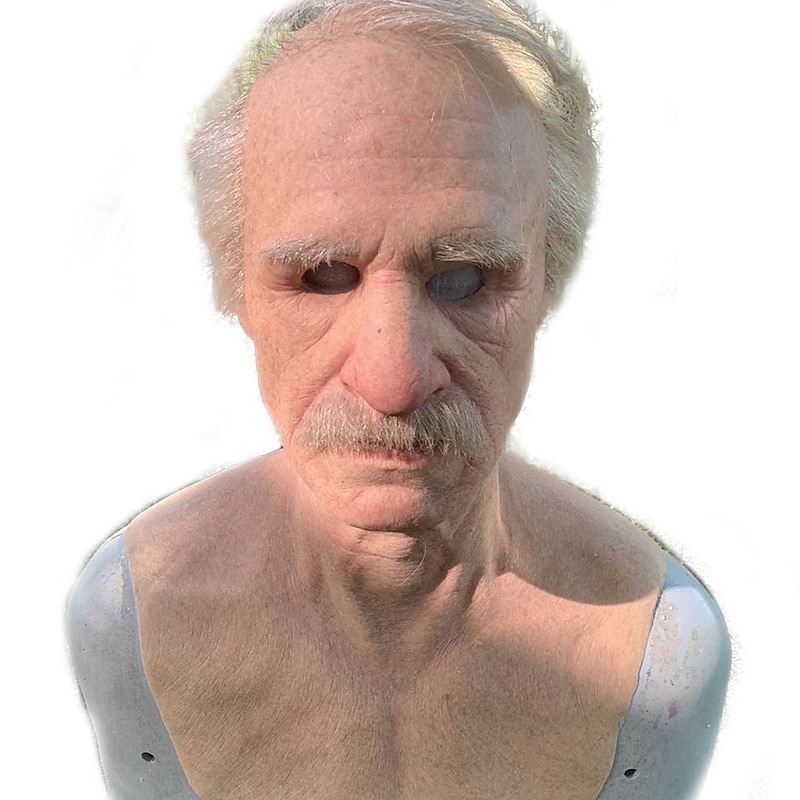 Halloween Mask Realistic Old Man Mask Creepy Human Latex Mask, Scary Wrinkle Mask Halloween Cosplay Costume Mask Party Props3