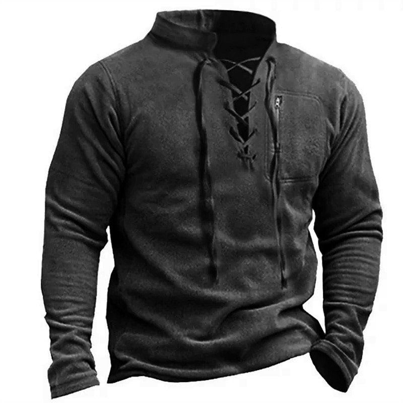 Men's Sweatshirt Pullover Tactical Army Green Navy Blue Brown Gray Standing Collar Sports Lace up Going out Streetwear Vintage Streetwear Casual Fall Winter Clothing Apparel Hoodies Sweatshirts  Long3