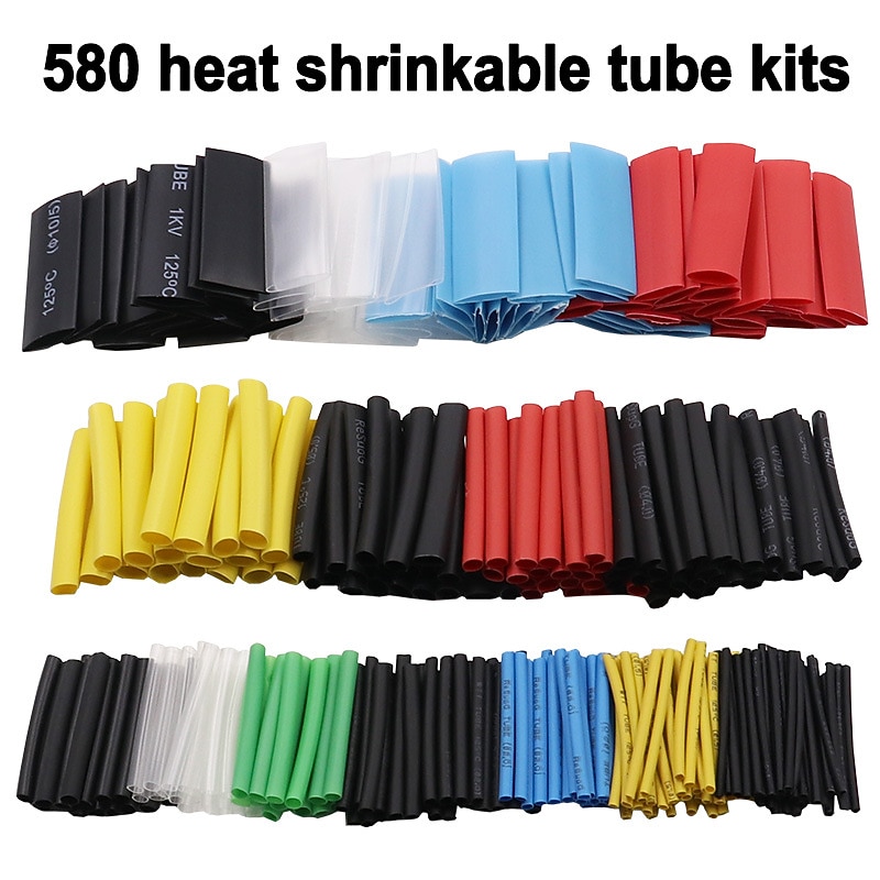 580pcs Heat Shrink Tube 2:1 Shrinkable Wire Shrinking Wrap Tubing Wire Connect Cover Protection with 300W Hot Air Gun2