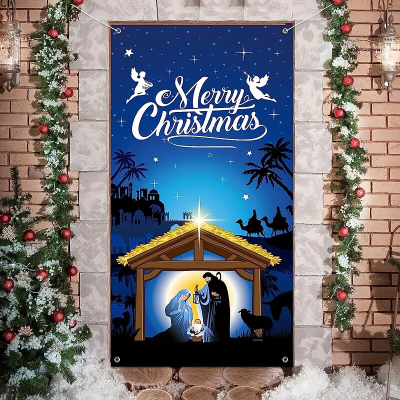Christmas Door Decorations Nativity Scene Door Covers Door Tapestry Door Curtain Decoration Xmas Backdrop Door Banner for Front Door Holiday Party Decor Supplies3