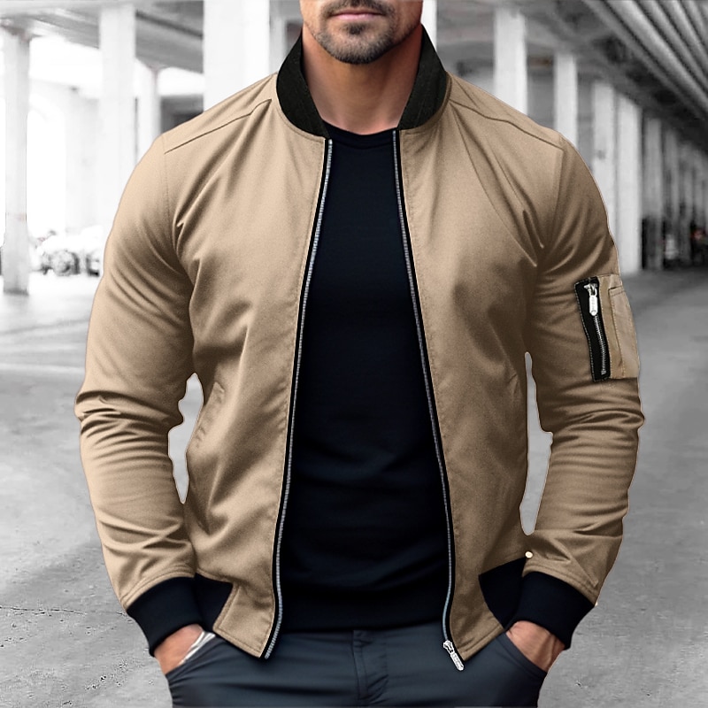 Men's Bomber Jacket Varsity Jacket Outdoor Sport Warm Pocket Fall Winter Plain Fashion Streetwear Stand Collar Short Black Blue Red & White Green Khaki Jacket4