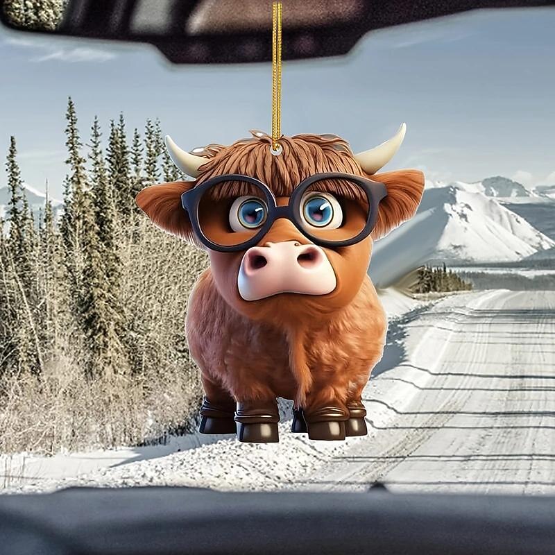 1pc Adorable Cartoon Cow Car Charm - Perfect for Christmas Tree Decorations & Car Interior Accessories!4