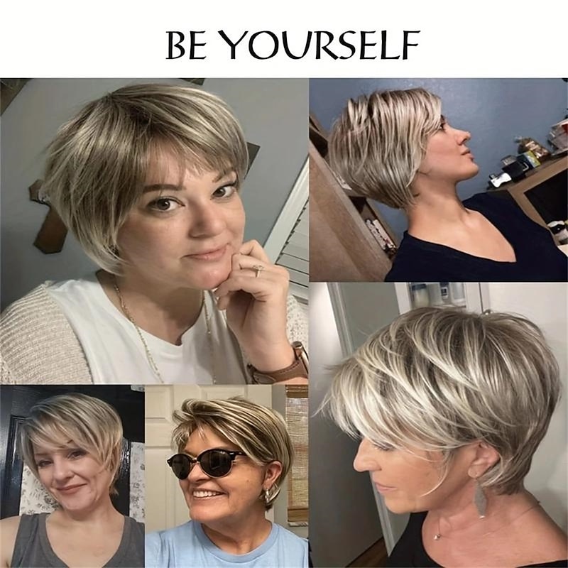 Synthetic Wig Straight Pixie Cut Wig Short Light golden Ombre Blonde Synthetic Hair Women's Fashionable Design Natural Easy to Carry Blonde2