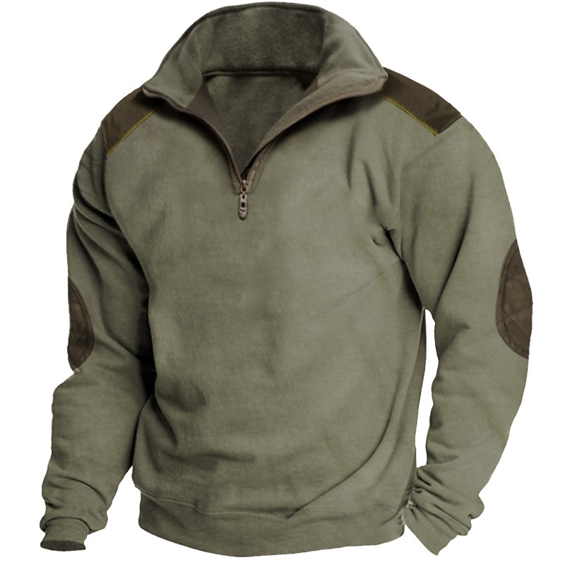 Men's Sweatshirt Zip Sweatshirt Brown Green Khaki Gray Half Zip Color Block Patchwork Sports & Outdoor Daily Holiday Vintage Basic Casual Spring &  Fall Clothing Apparel Hoodies Sweatshirts  Long2