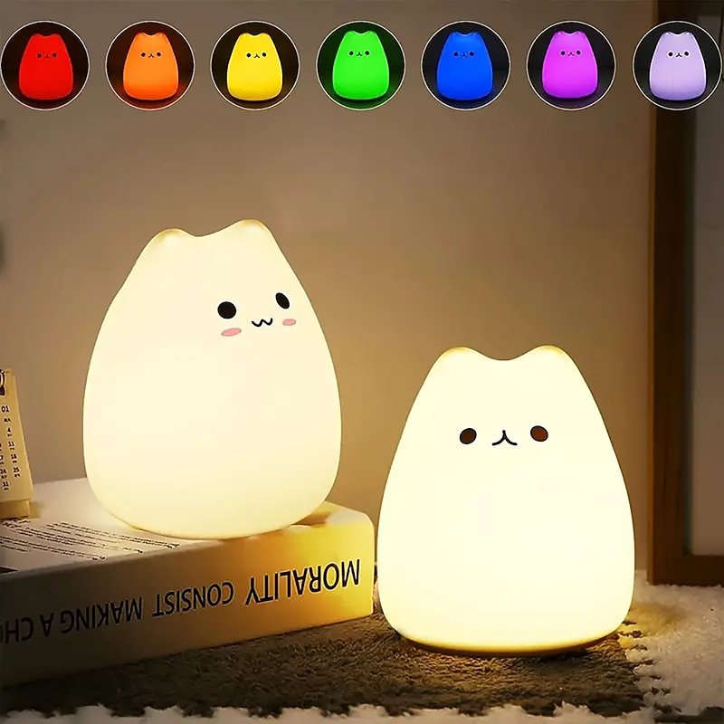 Cute Cat LED Color Changing Night Light New Year Gift Birthday Gift