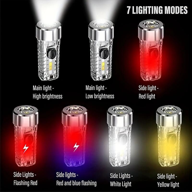 USB Rechargeable Mini Keychain Flashlight with Multicolor Side Lights - 7 Lighting Modes for Camping and Emergencies3