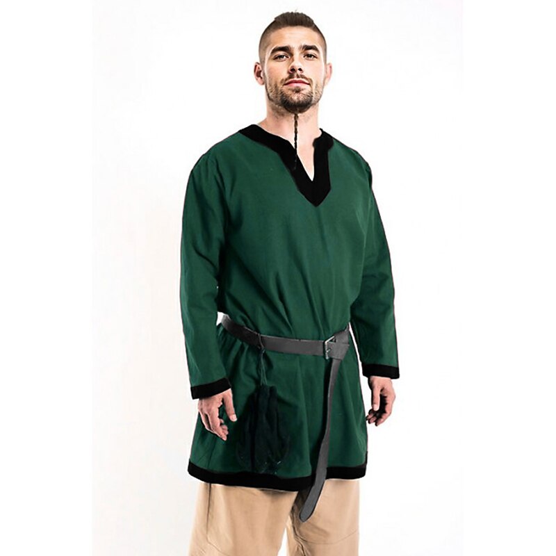 Viking Outfits Tunic with Waist Belt 2 PCS Medieval Renaissance Shirt Retro Vintage Men's Cosplay Costume Halloween Masquerade LARP3