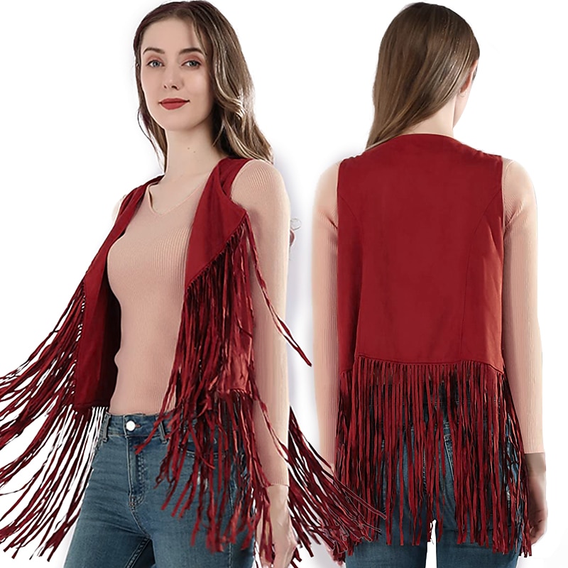 Retro Vintage 1970s Suede Vest Sleeveless Hippie Tassel Fringe Solid Colored Fancy Dress Women's Party / Evening Pride Parade Pride Month Adults' Top3