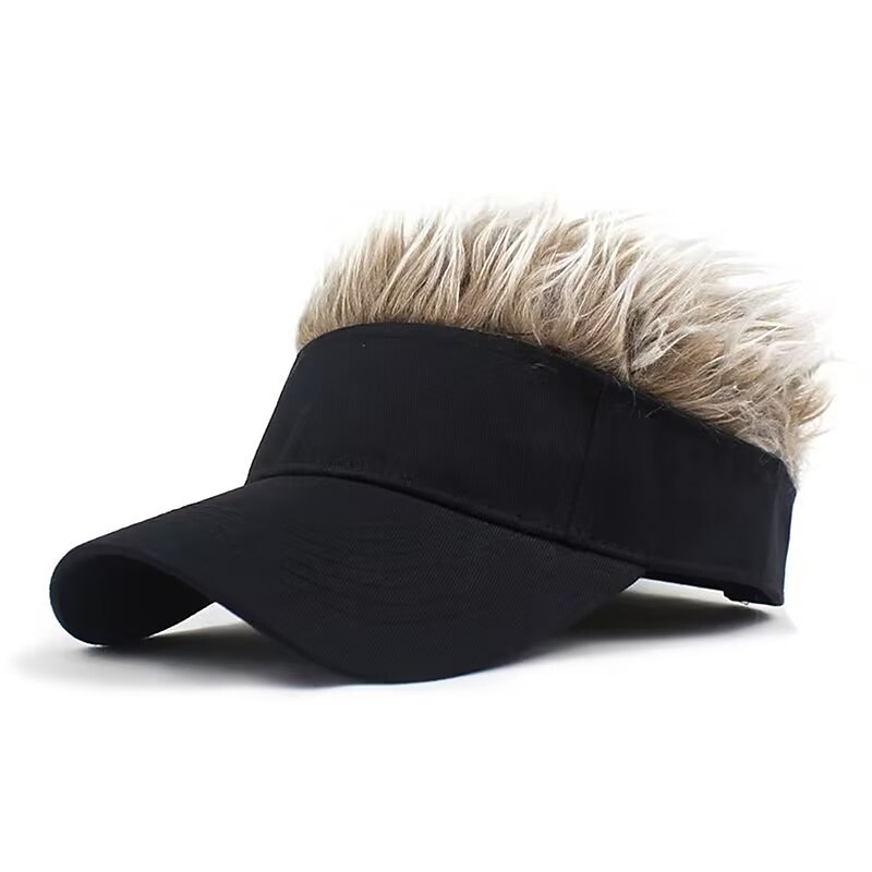 Novelty Hair Visor Cap with Peaked Wig Adjustable Baseball Hat with Hair