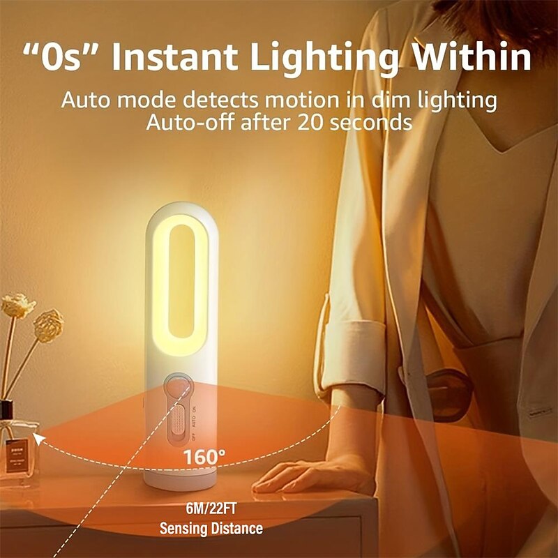 LED Motion Sensor Night Light 2 in 1 Portable Flashlight With Dusk To Dawn Sensor For Bedroom Bathroom Reading Camping2