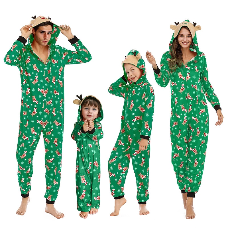 Santa Claus Reindeer Family Christmas Pajamas Nightwear Unisex Cute Family Matching Outfits Christmas Carnival New Year Toddler Kid's Party & Evening Home Wear Polyester Onesie3