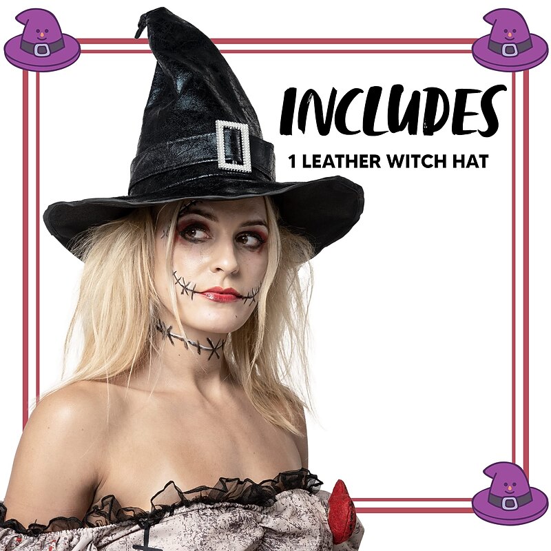 Witch Wizard Hat Pointed Ruched Halloween Witch Hat Adults' Punk Gothic Dress Up Halloween Easy Halloween Costumes for Walpurgis Night3