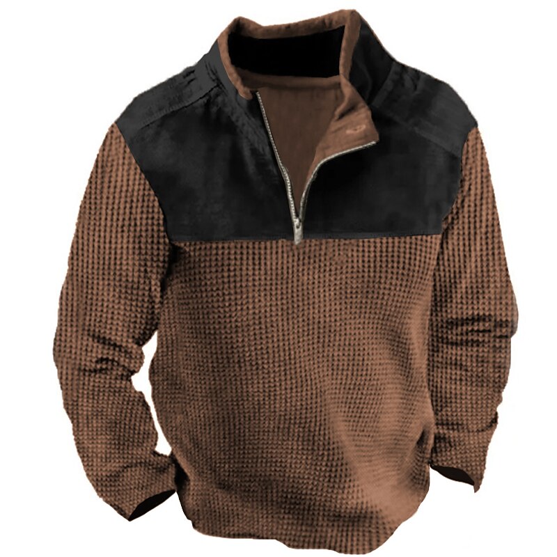 Men's Waffle Tee T Shirt Waffle Henley Shirt Henley Shirt Long Sleeve Henley Spring &  Fall Color Block Fashion Designer Basic Patchwork Vacation Street Going out Brown Green khaki Top Tee for Men3