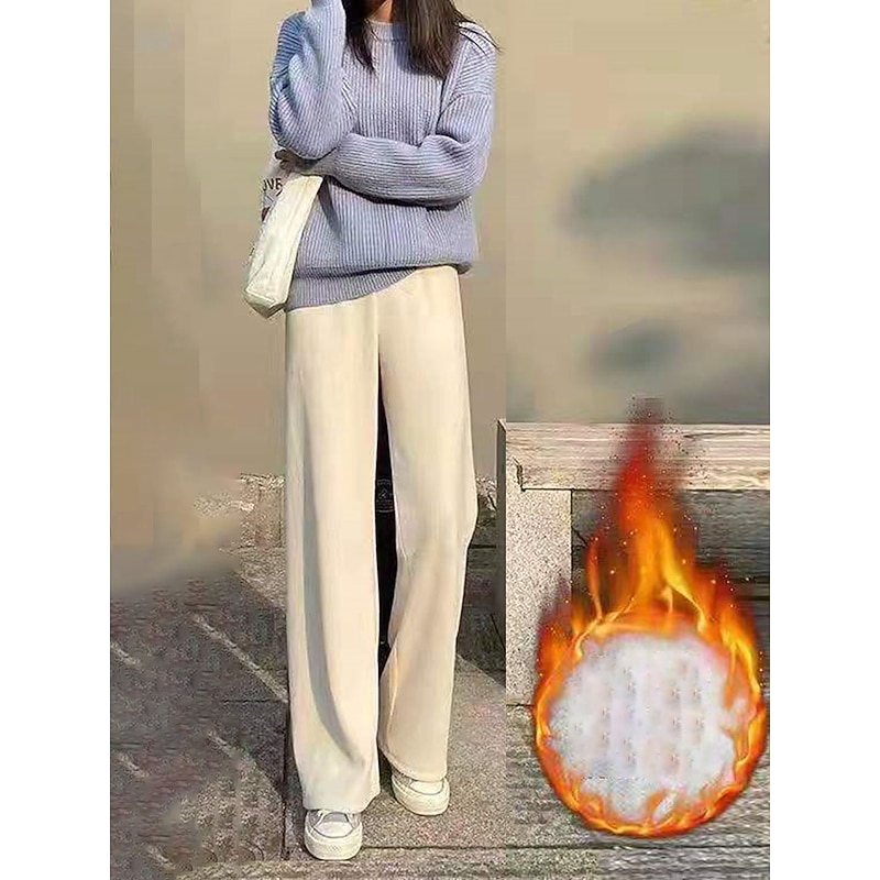 Women's Fleece Pants Wide Leg Pants Trousers Fashion Streetwear Casual Full Length High Waist Solid Color Pocket Elastic Waist Baggy Thermal Warm Soft Comfortable Micro-elastic Outdoor Vacation Street