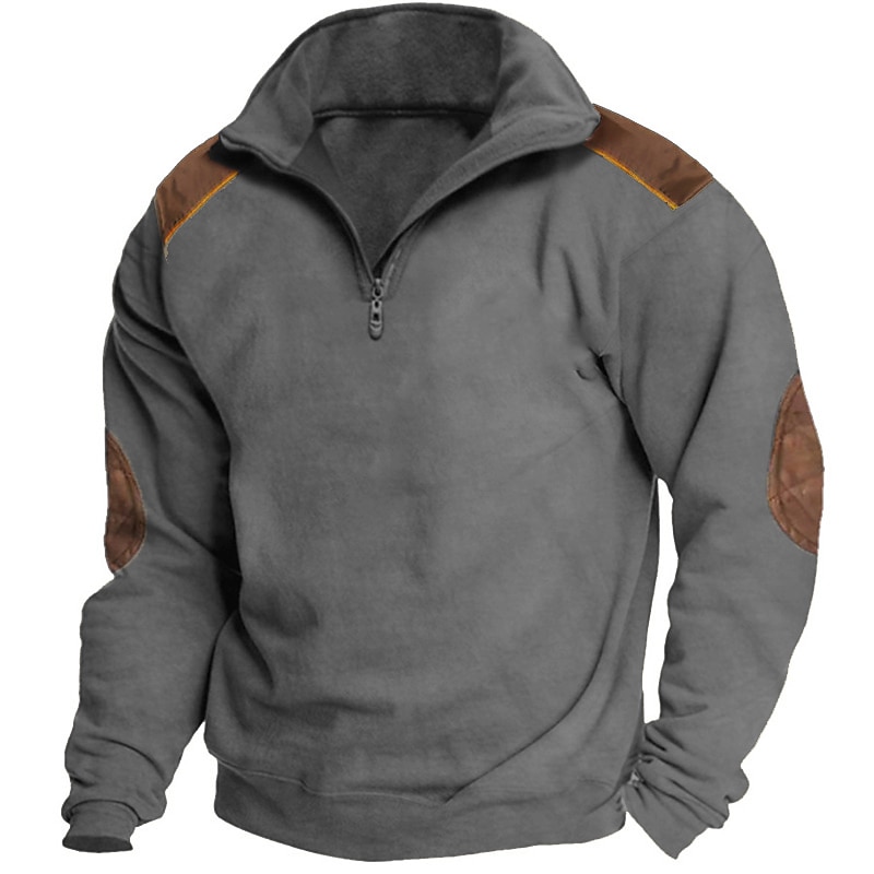 Men's Sweatshirt Zip Sweatshirt Brown Green Khaki Gray Half Zip Color Block Patchwork Sports & Outdoor Daily Holiday Vintage Basic Casual Spring &  Fall Clothing Apparel Hoodies Sweatshirts  Long4